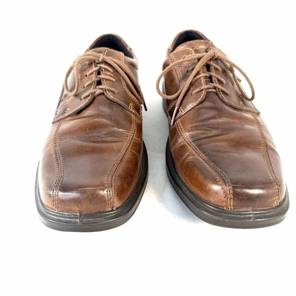 Ecco Helsinki 2 Dress Shoes Men's 44 Oxford Brown Leather Lace Up Comfort